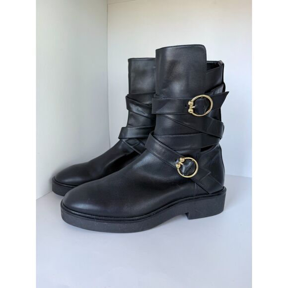 NWOB Stuart Weitzman Women's Luxering Belted Leather Bootie in Black Size 10 - Picture 4 of 15